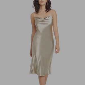 Bebe Champagne Satin Cowl Neck Midi Slip Dress M